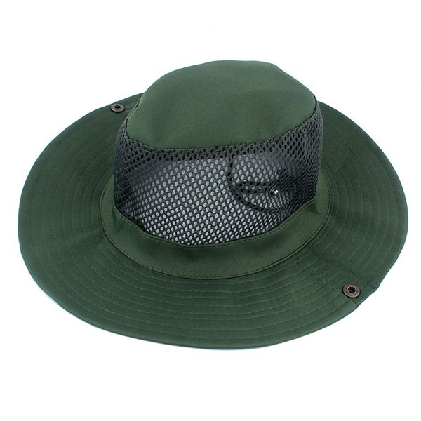 

men women's outdoor wide brim sun hat side snap chin cord fishing hiking cap camouflagesummer jungle hunting hats, Black;white