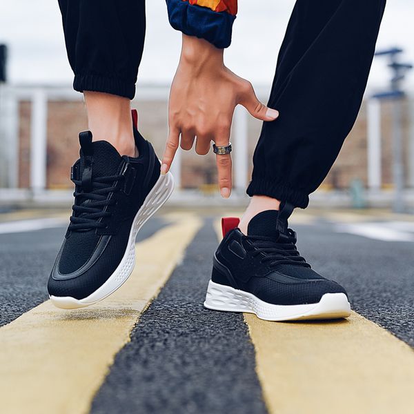 

rommedal men's lace up board shoes male soft lightweight running shoes air mesh outdoor walking flat sneakers man tennis homme, Black