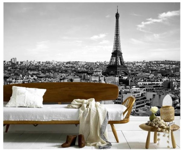 Wallpapers modernos sala de parede linda cidade francesa moderna eiffel torre preto e branco paisagem fundo parede