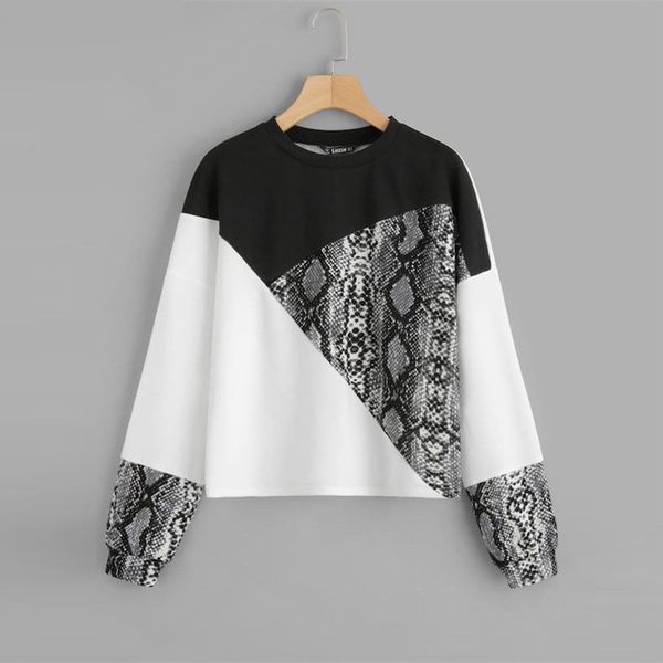 

женщина толстовка женская одежда цвет блок змеиной кожи толстовка опрятный вокруг шеи пуловеры женщины осень многоцветный толстовки, Black