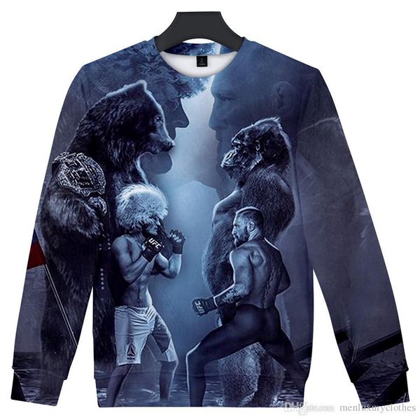 

mens khabib new crewneck hoodie pullovers autumn spring 3d designer nurmagomedov sweatshirts, Black