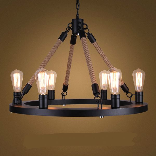 

american rural retro industry creative individuality simple bar cafe restaurant project tieyi hemp rope chandelier