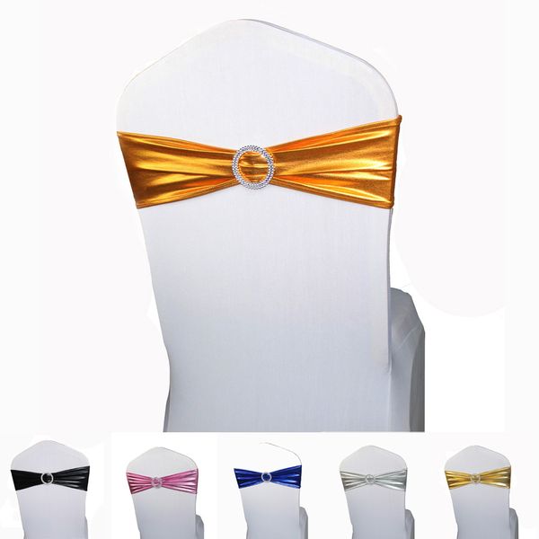 

50pcs metallic silver gold spandex chair band round buckle chair sash bands for wedding party decoration decor