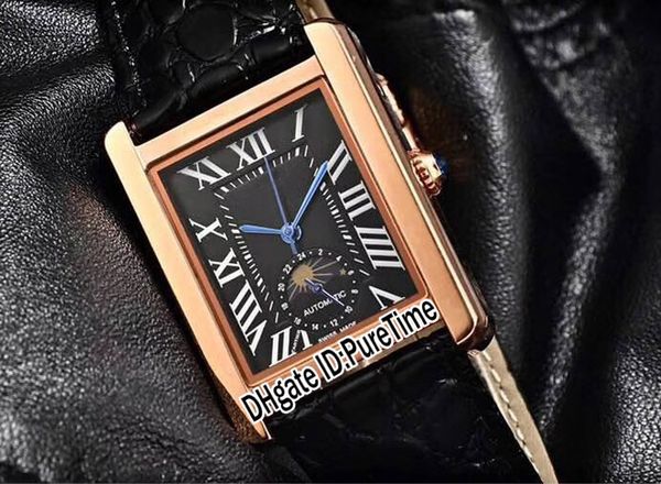 

new super solo 31mm rose gold black dial automatic moon phase roma mark mens watch black leahter sports watches 9 colors cool cart-b40c3, Slivery;brown