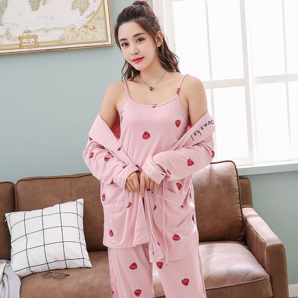 

cute pink наборы шаблона пижама для женщин пижамы костюма 2019 new long seleeve 3 шт одеяния + жилет + брюки homewear sexy pijama mujer, Blue;gray