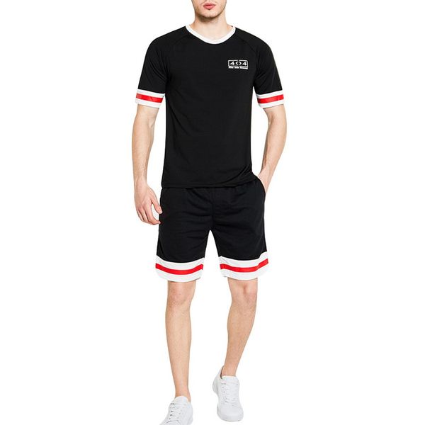 

2020 men casual set fashion 2 pcs sweat suit striped short sleeve shorts male sportswear tracksuit summer sportsuit +pants, Gray