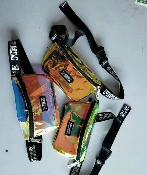 

розовая буква fanny pack голограмма лазерная талия поясная сумка водонепроницаемый прозрачный блестящий путешествия пляж открытый сумки 3 цв