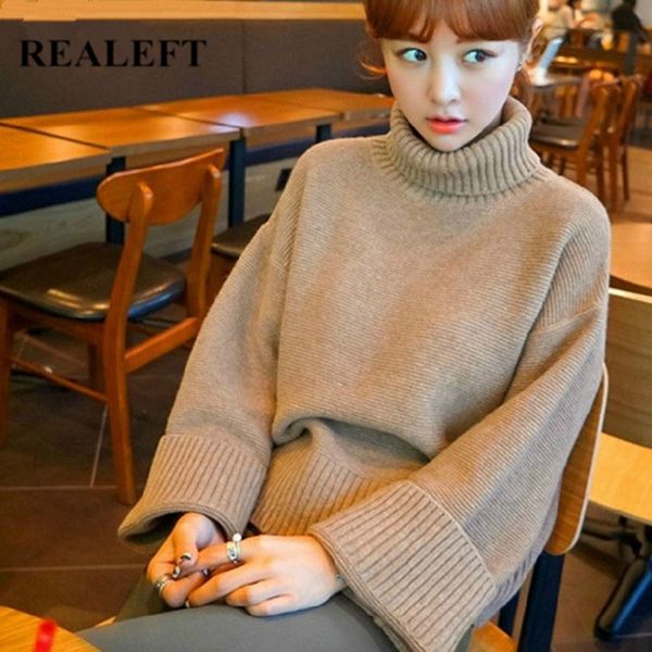 

realeft autumn winter long sleeve women's pullover sweater fashion turtle neck sweater casual knitted loose 2019 new, White;black