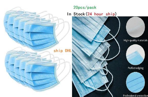 

fast shipping blue color disposable face masks 3 layers dustproof face dust safety masks men and women disposable face masks