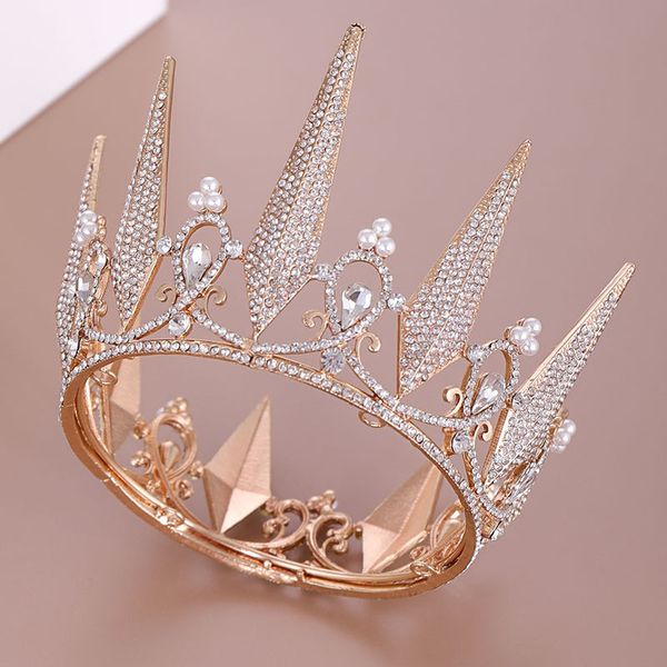 

forseven baroque crowns rhinestone crystal tiaras wedding bridal bride hair accessories queen princess gold color crown jewelry, Golden;white
