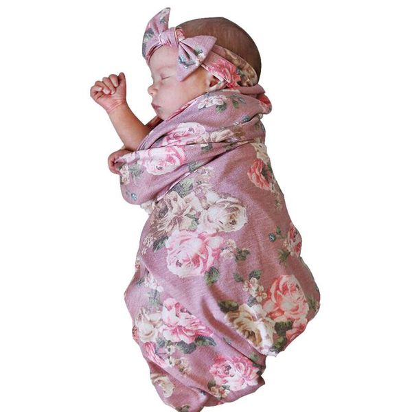 

soft cute newborn wrap swaddle comfortable bowknot baby bedding receiving blanket set warm floral sleeping infant headband