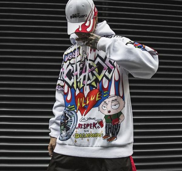 

dropshipping graffiti hoodie male casual hip hop fashion streetwear sweatshirt male female oversized top, Black