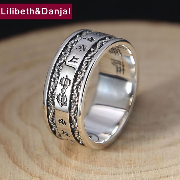 

buddha heart sutra ring 100% real 925 sterling silver jewelry lucky vajra for men and women jewelry new lucky ring fr38, Golden;silver