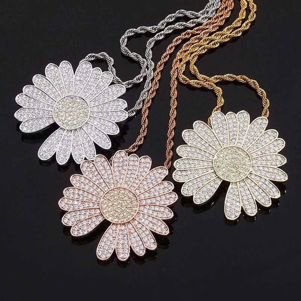 

iced out daisy pendant necklaces for men women hip hop luxury designer flower bling diamond pendants g-dragon same necklace jewelry gift, Silver