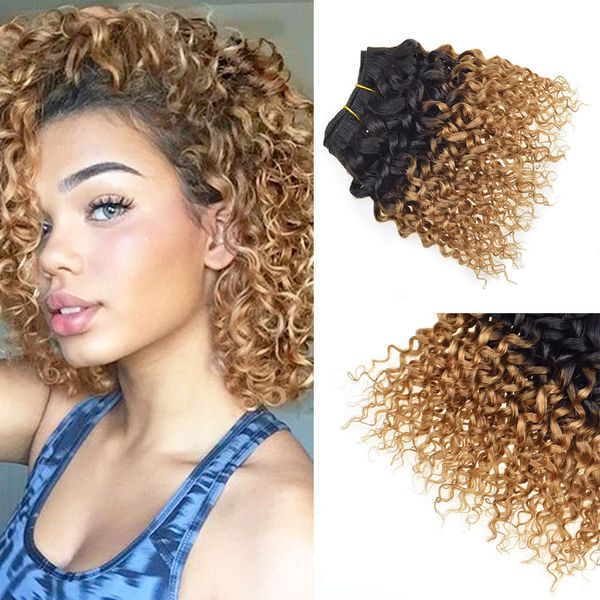 Short Afro Kinkys Curly Human Hair Two Tone Honey Blonde Curly