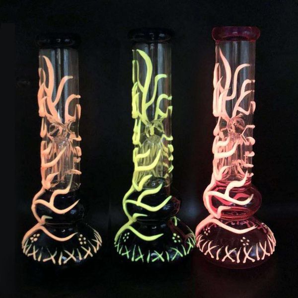 

Glow In The Dark Beaker Bongs 6 Arms Tree Perc UV Oil Dab Rigs Straight Tube Glass Water Pipes With Diffused Downstem Bowl FY2077