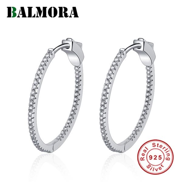 

balmora 100% real 925 sterling silver circle zircon korea style earrings for women small hoop huggie earrings jewelry jwse857