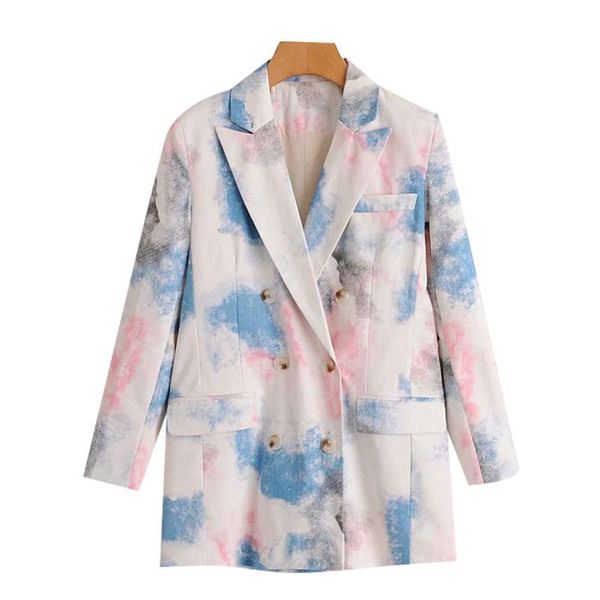 

blazer women fashion office double breasted tie-dye blazers coat vintage casual long sleeve pockets female outerwear chic, White;black