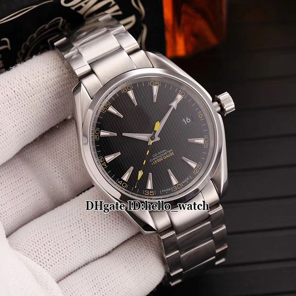 

new aqua terra 150m date eta8500 co.axial 231.10.42.21.01.002 black dial automatic mens watch stainless steel bracelet gents watches, Slivery;brown