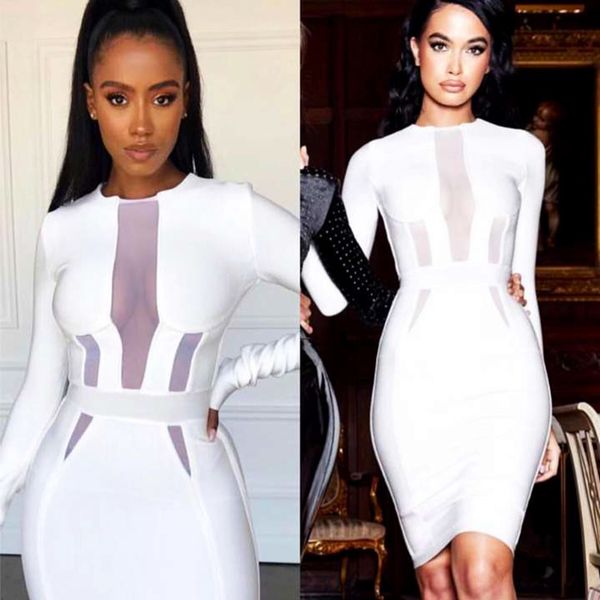 

celebrity long sleeve dress elegant night club evening party bodycon autumn winter bandage dresses, Black;gray