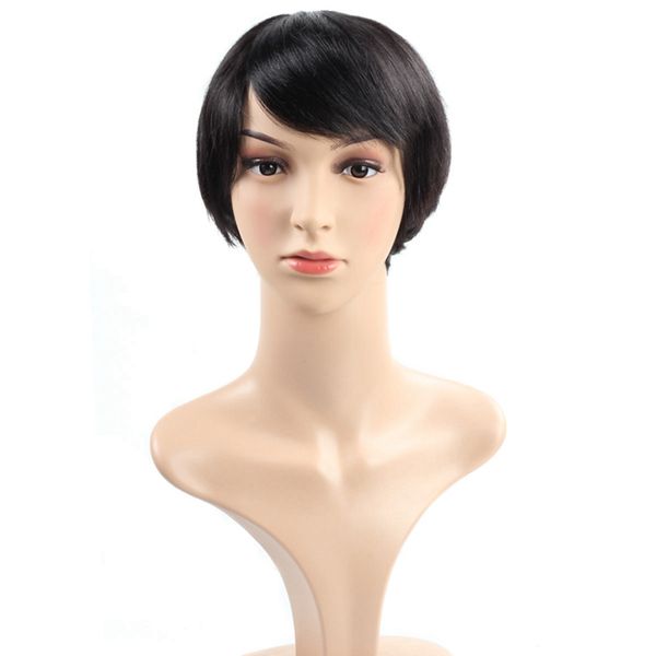 

indian hair pixie short wigs peruvian hair kinky curly none lace wigs swiss lace frontal wig straight brazilian malaysian human hair wigs, Black;brown