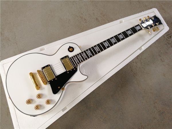 

factory custom white electric guitar with gold hardware,rosewood fingerboard and white pearl inlay,fixed bridge,can be customized