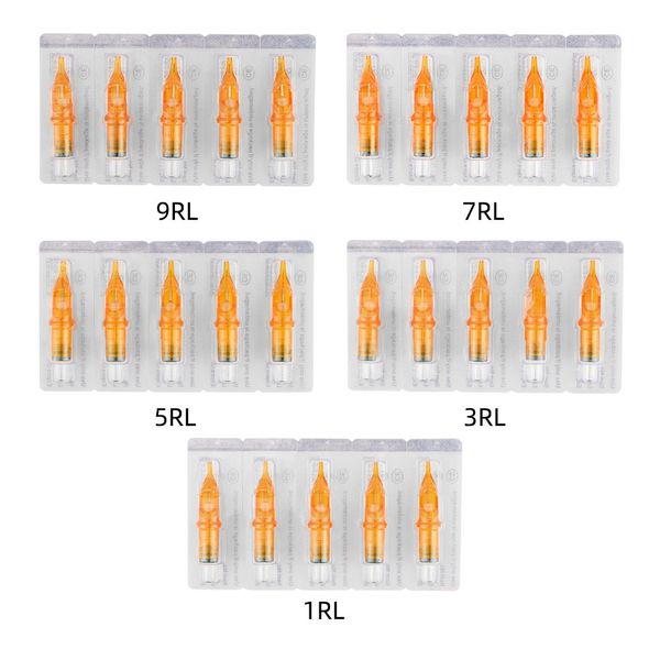 50 adet Tek Kullanımlık Sterilize Emniyet Dövme Kartuşu İğneler Mix 1rl 3rl 5rl 7RL 9RL 0.35mm Kaş Dudak Makyaj Kalem Dövme Makinesi Sapları Için