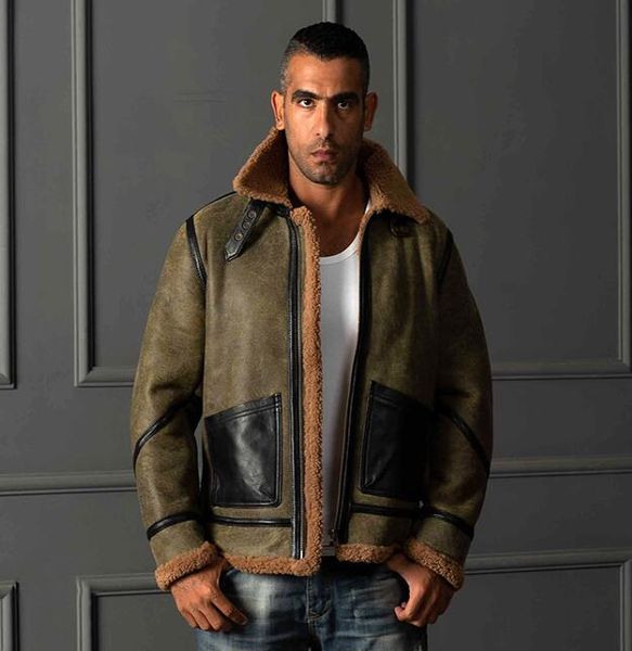 

2 colours avirexfly sheepskin leather jackets with sheep shearing fur winter cold jackets 100% genuine leather flight jacket with pockets, Black;brown