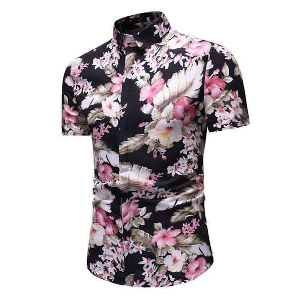 

2019 new summer mens short sleeve beach hawaiian shirts casual floral shirts regular plus size 3xl mens clothing fashion, White;black