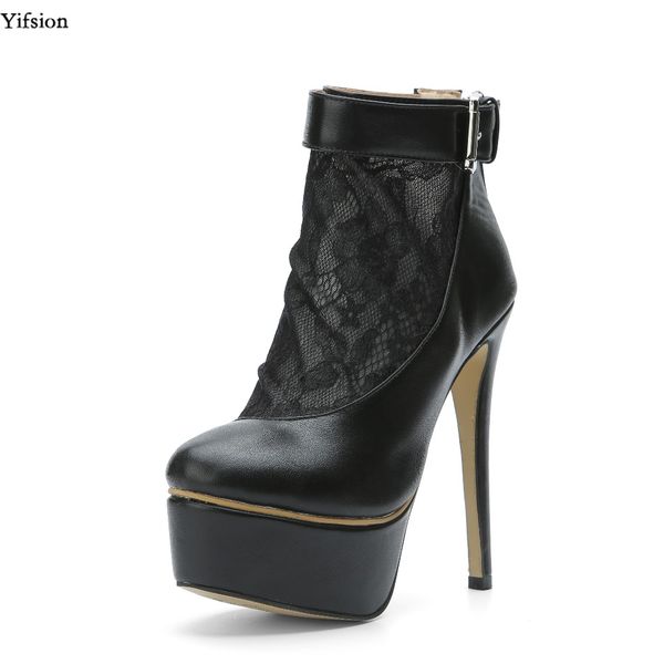 

rontic new stylish women platform ankle boots thin high heel boots charm round toe black casual shoes women us size 4-10.5