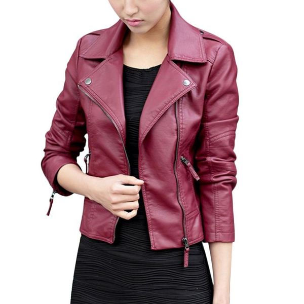 

autumn women black slim korean style pu faux leather jackets sweet bodycon full sleeve zipper female outerwear coat plus size elegant, Black;brown