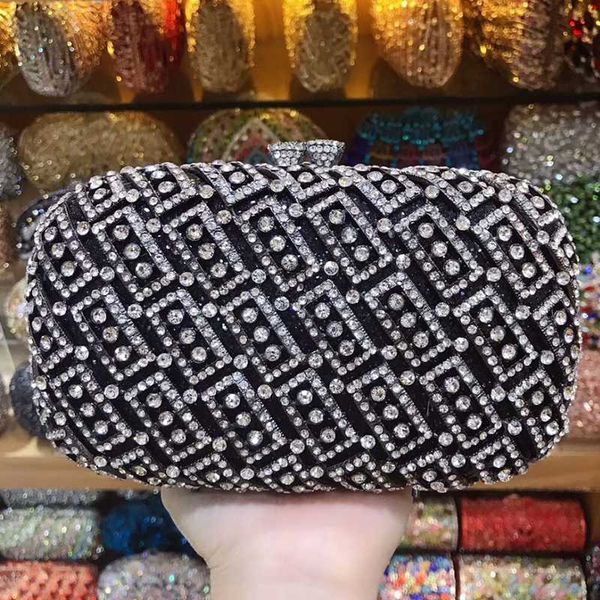 

2020 white rhinestone crystal black bag little square shape diamond evening bags clutches fashion women prom party purse