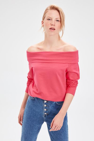 

trendyol fuchsia carmen collar knitted sweatshirt twoaw20sw0027, Black