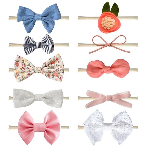 

newbaby girl soft headbands nylon hair bands baby hair bows flowers pu leather elastic hairband newborn infant toddler hair accessories, Slivery;white