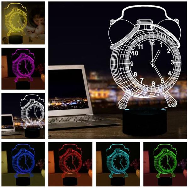 New Retro Fashion Alarm Clock Style Toy Decor 3d Usb Lamp Multicolor Rgb Led Bulb Desk Night Light Home Living Bedroom Table Gifts Crazy