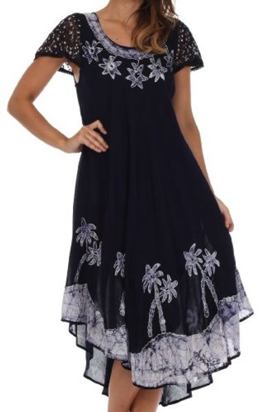 

casual dresses sakkas batik palm tree cap sleeve caftan dress/cover up, Black;gray