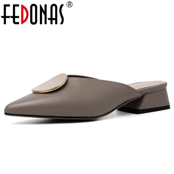 

fedonas 2019 new brand design pointed toe shallow slip on women pumps mules genuine leather sandals party casual shoes woman, Black