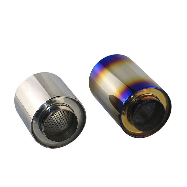 

univerdal 1pcs stainless steel exhaust 2.5'' silver burned blue straight-through muffler for car with steel wool