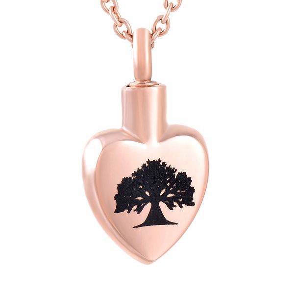 

new z815 tree of life cremation neckalce engravaing heart shape stainless steel memorial urn jewelry ashes holder pendant, Silver