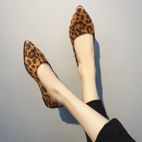 

2020 woman leopard loafers ladies flock pointed toe flats women's fashion shoes female new shallow slip on comfortable footwear, Black