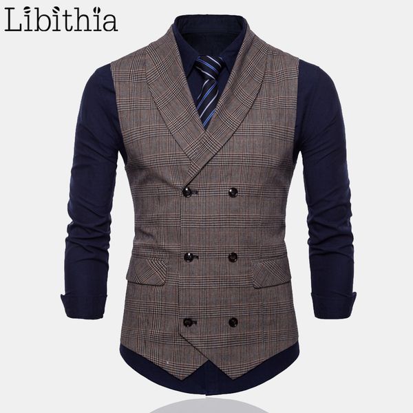 

men formal plaid suit vest double-breasted big size m-4xl waistcoat men grey coffee t053, Black;white