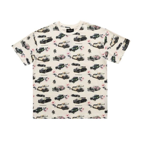 

summer spring europe hip hop vintage cars allover print tshirt fashion men women designer casual flower skateboard t shirt cotton tee, White;black