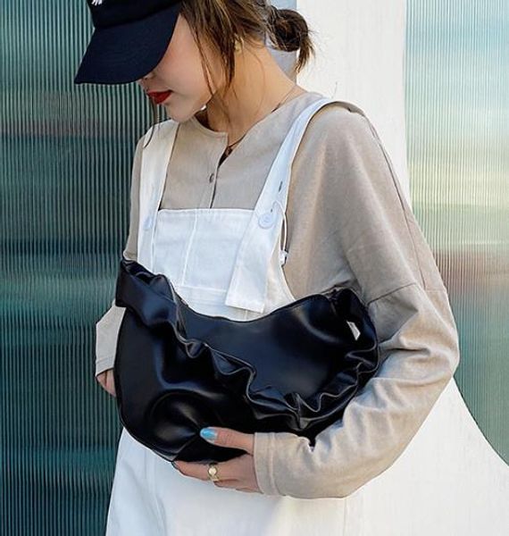 

small fresh ins fold bag soft leather large capacity 2020 popular single shoulder underarm bag