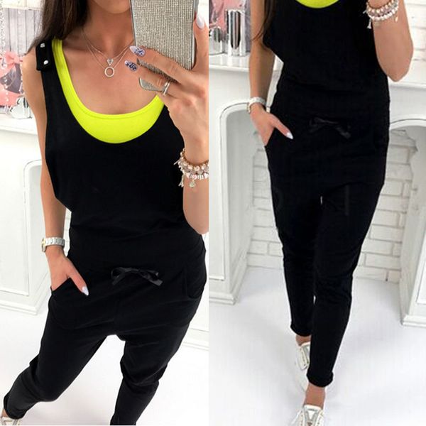 

women casual sleeveless bodycon romper jumpsuit club bodysuit long pants, Black;white