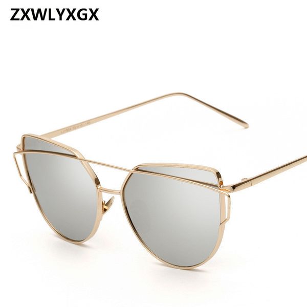 

2018 sunglasses women luxury cat eye brand design mirror rose new gold vintage cateye fashion sun glasses lady eyewear c18122501, White;black