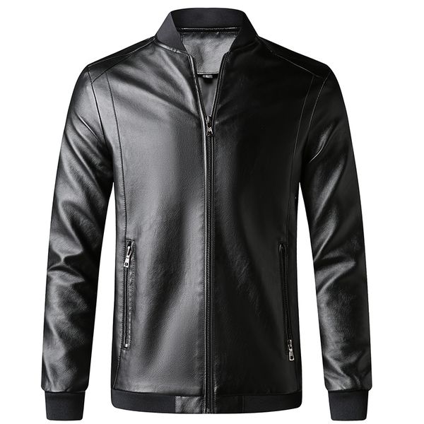 

men leather coat motorcycle leather jackets male slim casual coats with zipper man outerwear stand collar jackets jaqueta l-4xl, Black