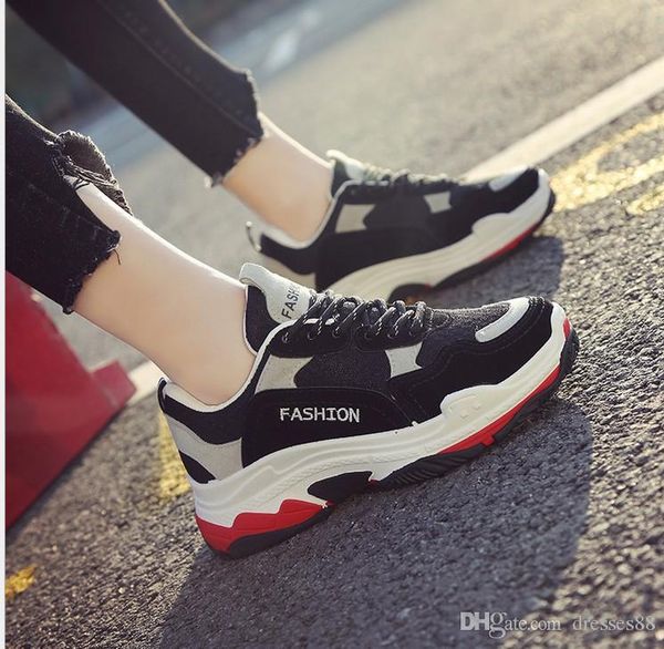 

ins super hot spring женский корейский издание папа спортивная обувь досуг студент кроссовки uzzang доска обуви маффинг торт, Black