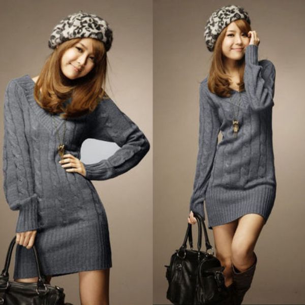 

2019 autumn womens winter warm long sleeve sweater ladies jumper pullover mini dress, White;black
