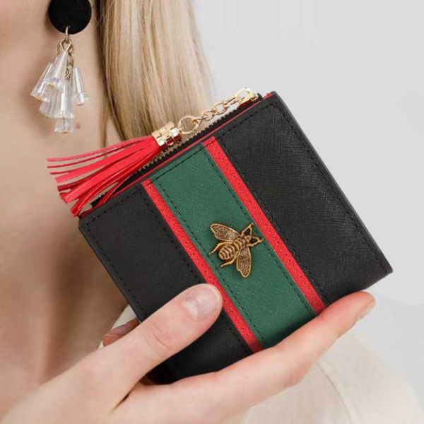

shi leather coin genuine slim purse wallets small short real fashion leather wallet zippers female brand wallet women tassel purse pkde