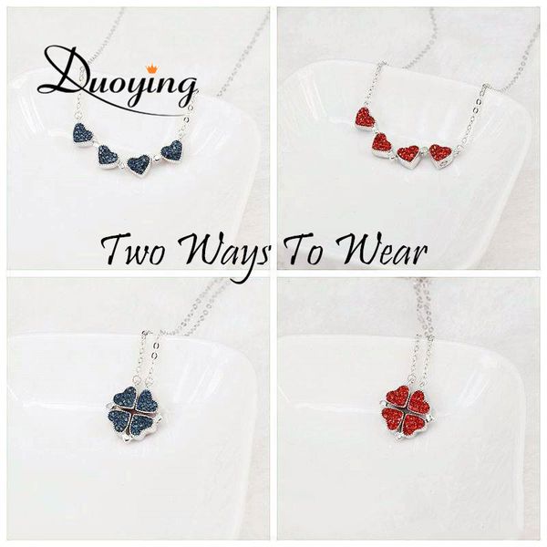 

duoying double-sided four-leaf clover necklace zircon pendant love heart zircon choker christmas gift flower women necklaces, Silver